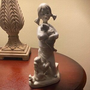 Lladro Girl with Pets Figurine - White